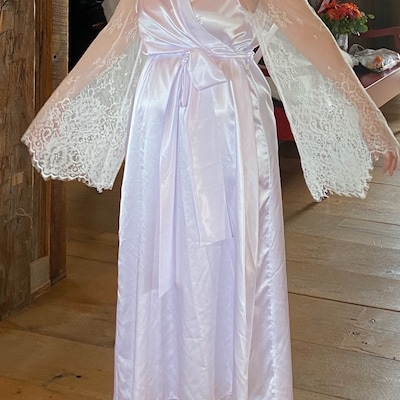 Long Lace Bridal Robe Wedding Kimono Long Bridal Robe Kimono Robe ...
