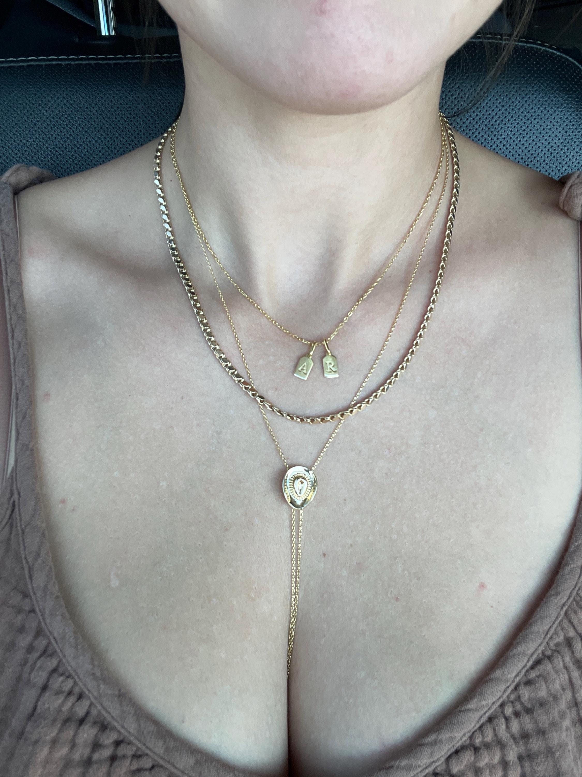 Dainty Cowboy Cowgirl Hat Pendant 29&quot; Bolo Long Chain Necklace, Gold Silver Western, Boots, Country, Minimal Jewelry bridesmaid Her Gift