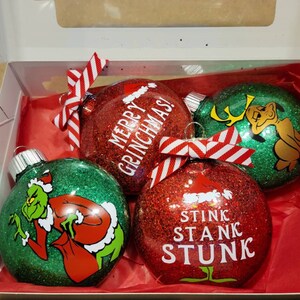 Christmas Ornaments, Grinch Inspired Ornaments, the Grinch Ornaments