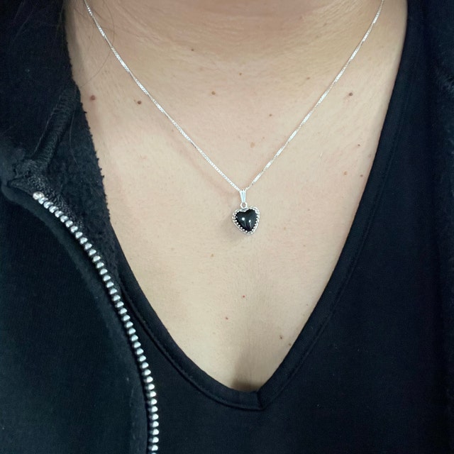Black Onyx Heart Pendant Necklace/black Stone Heart Charm