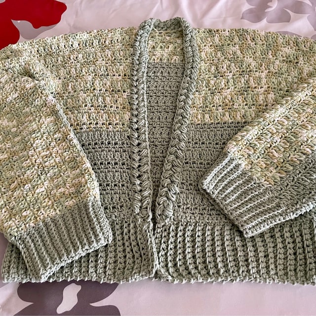 A customer's finished Get Comfy Cardigan Crochet Pattern
