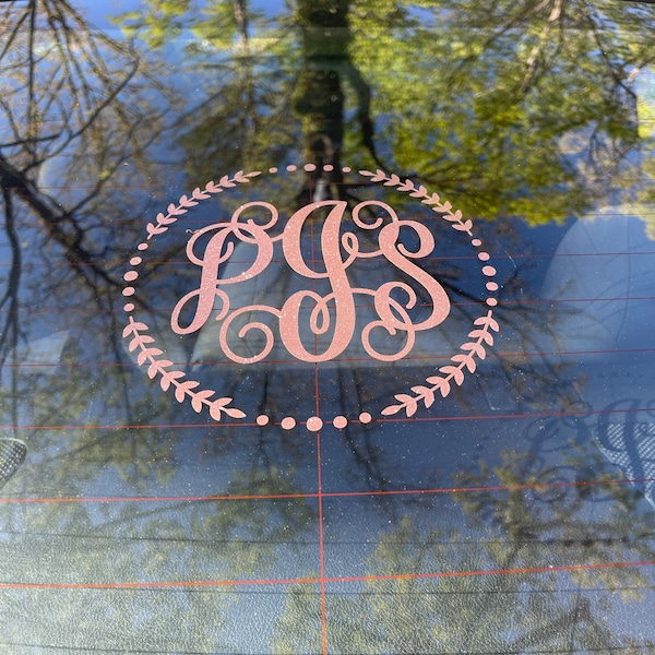 Glittery Custom Circle Monogram Car Window Decal Vine Personalized ...