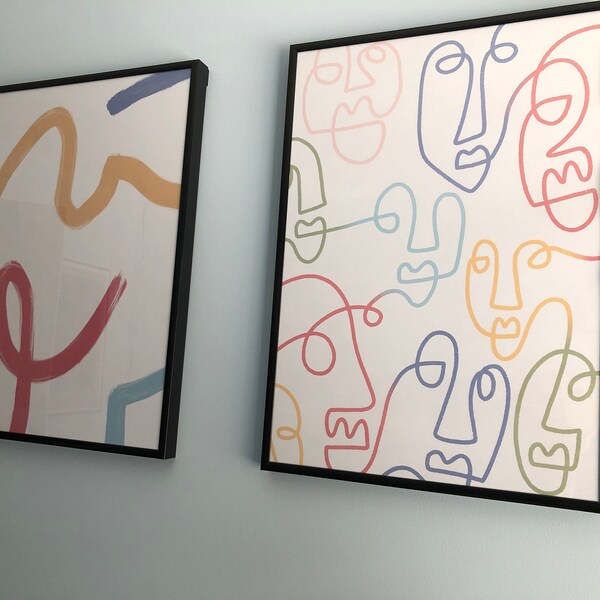 Abstract Bright Single Line Art Print Set of 3 | Pastel Scandinavian ...