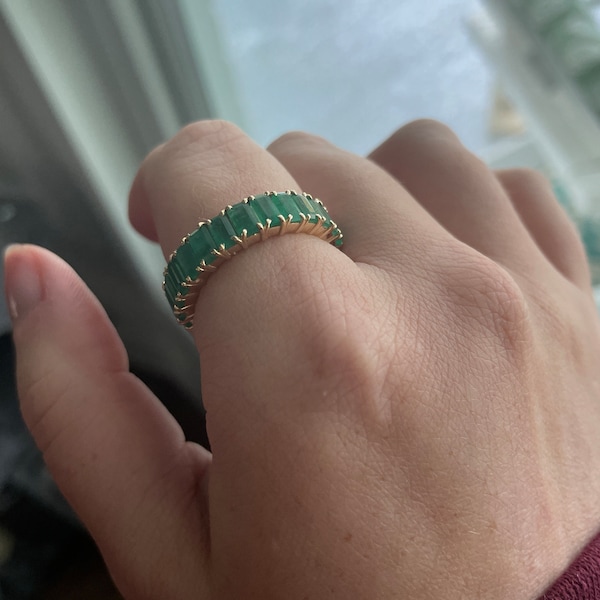 14K Gold Emerald Cut Emerald Eternity Band Ring | Natural Octagon Cut ...