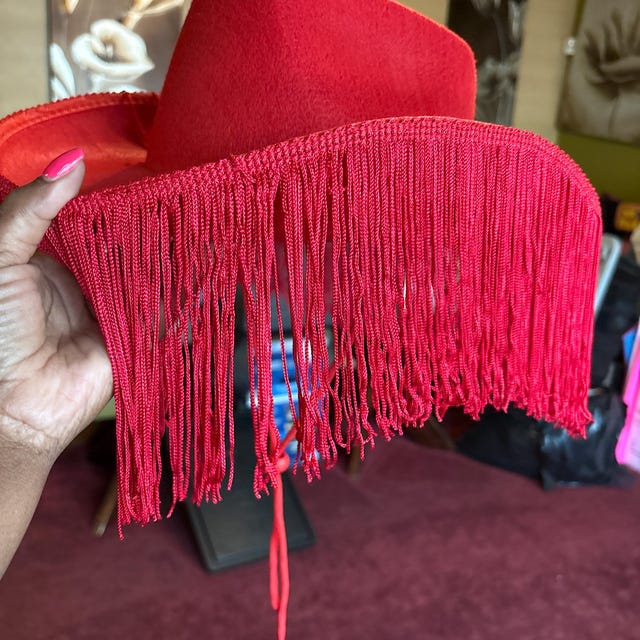 Womens Red Fringe Cowboy Hat / Red Custom Fringe / Tassel  display picture 2