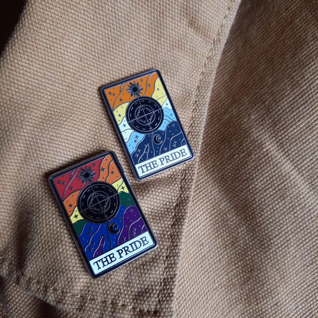 Aroace Pride Flag Crystal, Cat, Tarot Card Glitter Enamel