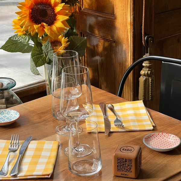 QR MENU | QR Table Stand Engraved on Wooden Cube | Digital Menus for ...