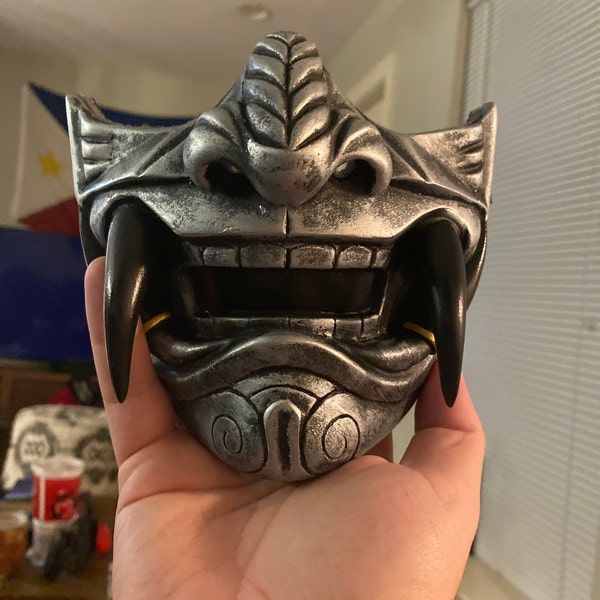 Half Face Assassin Samurai Oni Mask, Cool Baddass Demon Ronin Bushido ...