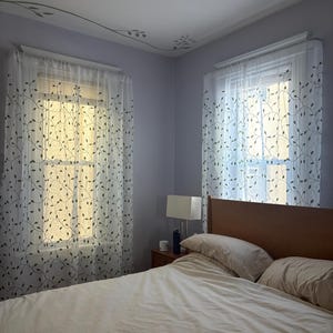 Tollpiz Tenda trasparente beige con stampa floreale e foglie ricamate per camera da letto, con tasca per asta, in finto lino, per soggiorno, 137,2 x