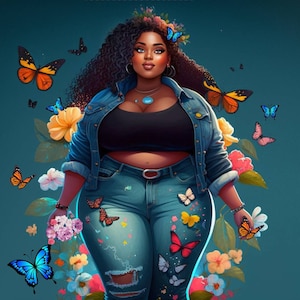 Thick Beautiful Black Girl Magic Melanin Black Woman PNG Afro Fashion
