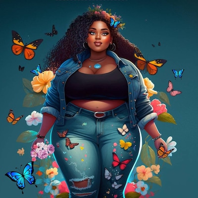 Thick Beautiful Black Girl Magic Melanin Black Woman PNG Afro Fashion