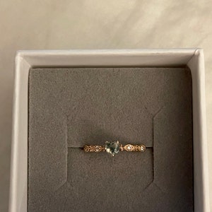 14K Yellow Gold Genuine Blue Topaz Solitaire Ring - Swirl Design Engagement Or Promise Ring - View #4