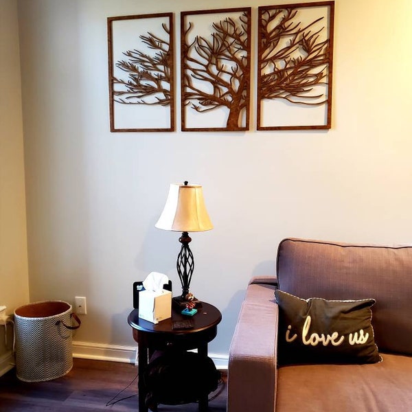 Birch Plywood Tree Silhouette: 3 Panel Wood Wall Art - Etsy - Wooden Decorative Wall Panel With A Tree Silhouette