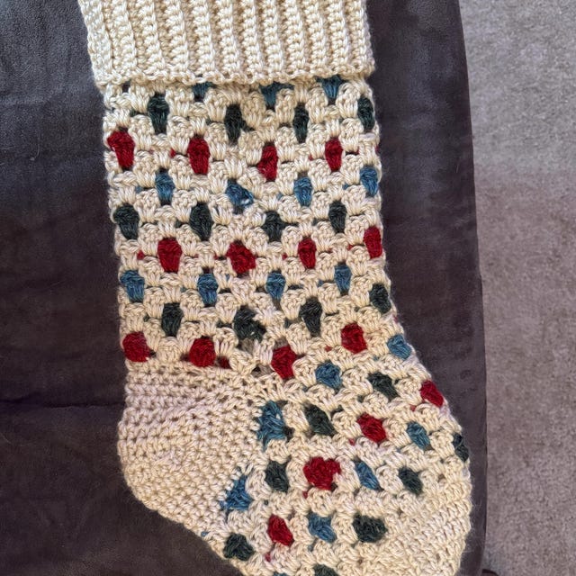 A customer's finished Granny All the Way Stocking Collection Crochet Pattern