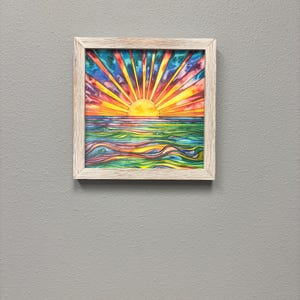 太陽の水の水彩画：海の日の出の絵画 - Etsy 日本