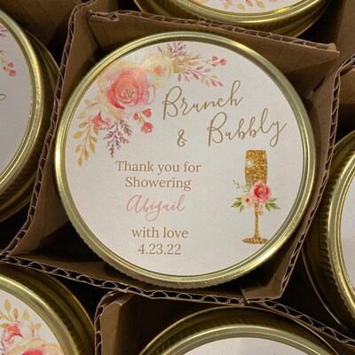Brunch & Bubbly Bridal Shower Favors / Personalized 4 Oz Favor Candles