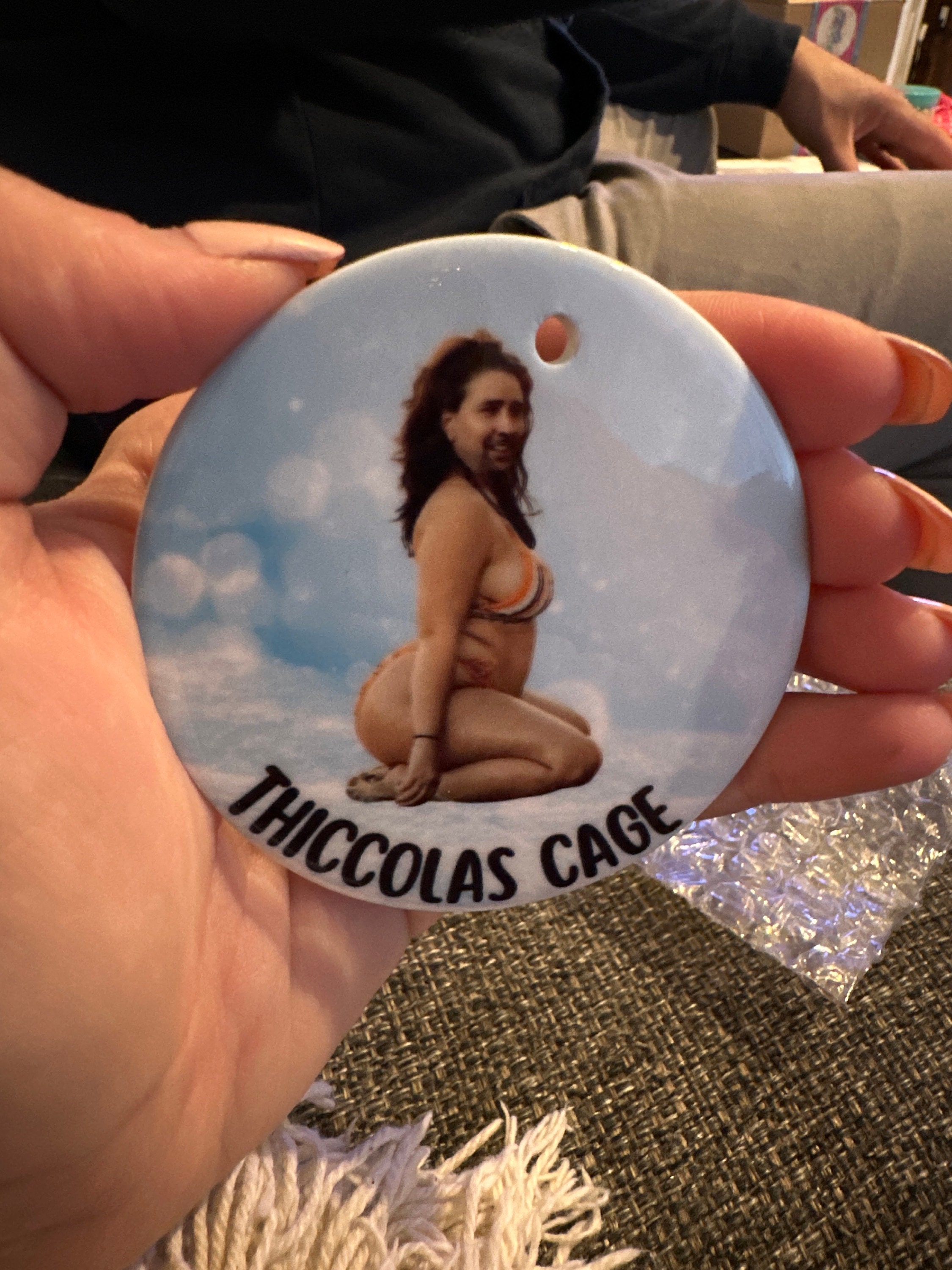 Thiccolas Cage Ceramic Christmas Ornament | Nicolas Cage | Secret Santa | Gag Gift | Funny Ornament | Ugly Ornament | White Elephant
