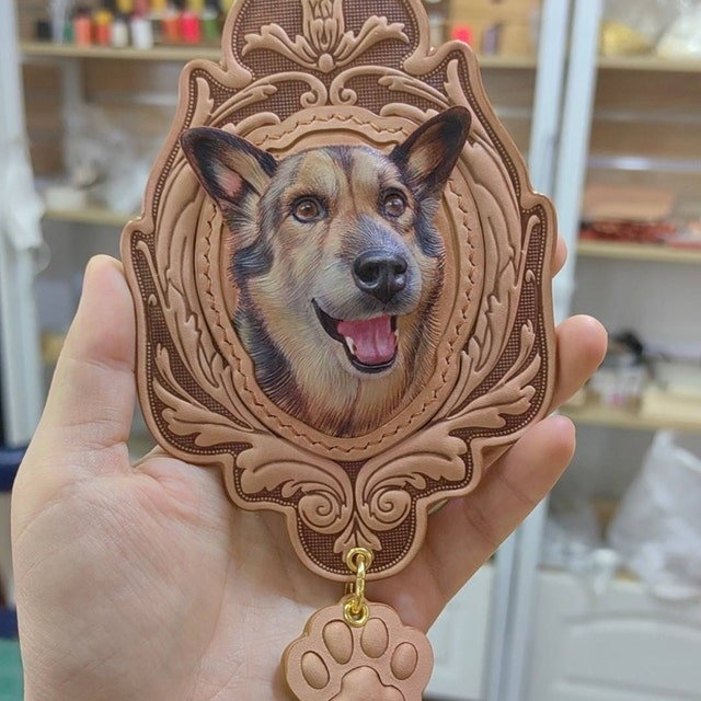 Custom Leather 3D Carving Pet Keyring Tag, Personalized Engraving