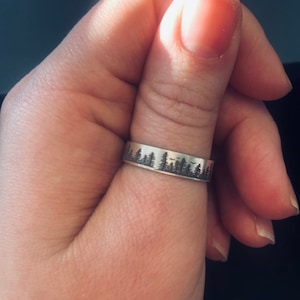 Personalized Silver Ring, Graduation Gift Gifts, Wedding Band, Forest Jewelry, Engraved Ring, Pine Tree Ring, Nature Accessories