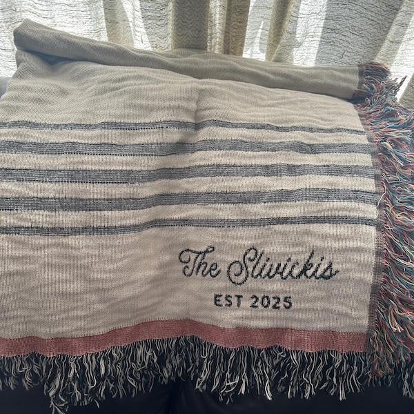 Personalized Woven Throw Blanket | Modern Boho Stripes, Unique Gift for ...
