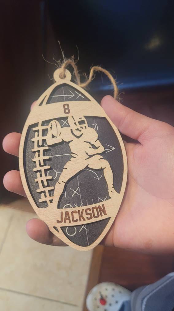 Personalized Football American Layered Wood Ornament, Custom Football Player Christmas Tree Ornament, Football Christmas Home Decor