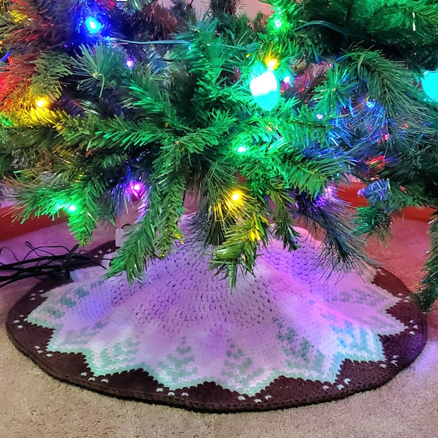 A customer's finished Pine Christmas Tree Skirt Crochet Pattern