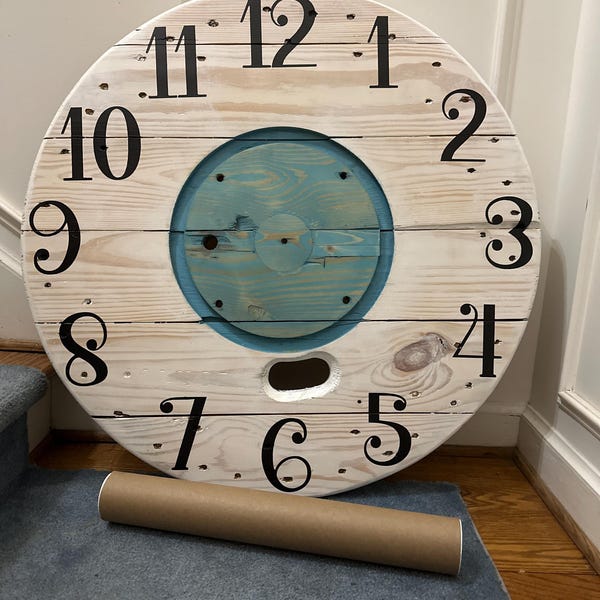Farmhouse Wood Spool Wall Clock 20 to 36 IN Round Wooden Clock ...