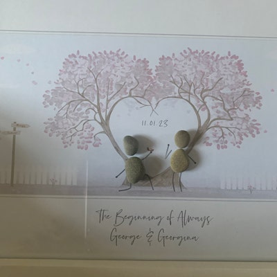 Personalised Engagement Love Tree Him & Her Pebble Picture Framed ...