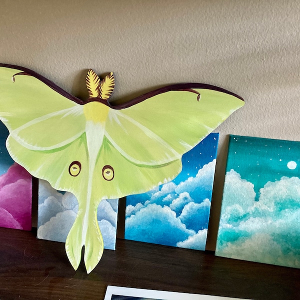 Luna Moth Print Wood Cutout | Wall Art | Cottage Core and Boho Decor ...