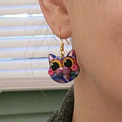 Aztec Sparkle Moon and Star Purple Polymer Clay Dangle Hoop Drop ...