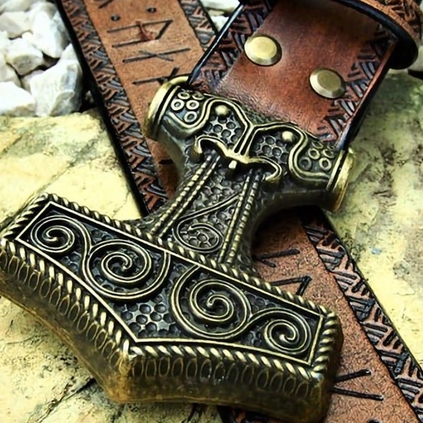 Thor's Belt, Norse Belt, Runes Belt, Viking Belt, Thor's Hammer Buckle ...