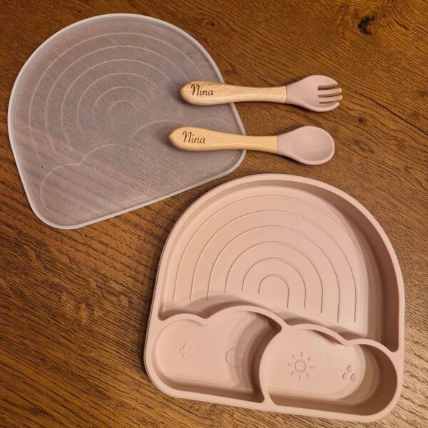 Set De Repas Bébé - Assiette Ventouse + Couverts Silicone - 8 Pièces - Sans BPA - Pour Bébé 6 Mois à 3 Ans - 2
