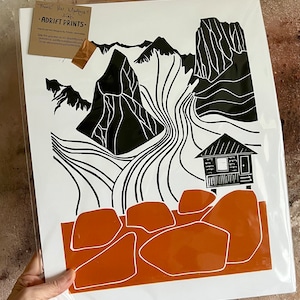 Decisions Original Linocut Print Alaska Ski Print Mountain Art - Etsy