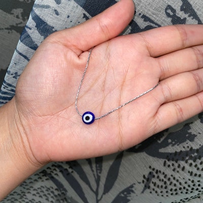 Blue Sapphire Center Gemstone Evil Eye Pendant Necklace For Women In Silver White Sapphire 18 Inch Long Adjustable Chain Lobster Claw Clasp Lav - Foto 3