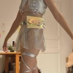 Sequin Holographic bodysuit + skirt set unicorn crystal sequin  dress clear long sleeve Skirt cyber cyberpunk costume bling bling club DJ