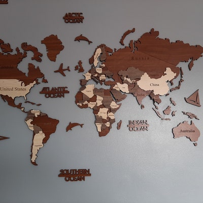 3D Wooden World Map Wood Wall Map Housewarming Gift - Etsy