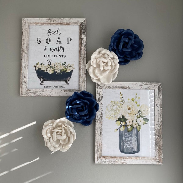 Set of 3 Navy Blue Bathroom Wall Art Cotton Co Bathroom Wall Decor