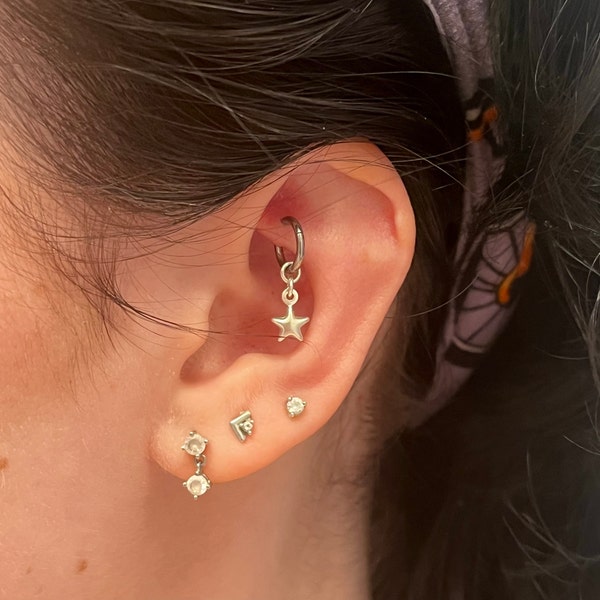 Tiny Star Sterling Silver Rook Hoop - Titanium Clicker (20g/18g/16g) - Etsy