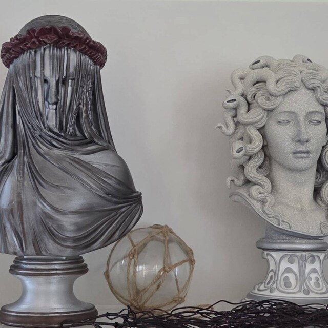 Vesta, Veiled Lady Bust Statue: Hand Painted, Roman Goddess