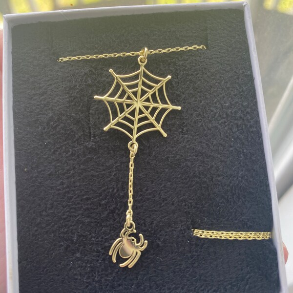 Halloween Spider Web Gold Necklace, Gifts Scary Spider Silver Jewelry ...