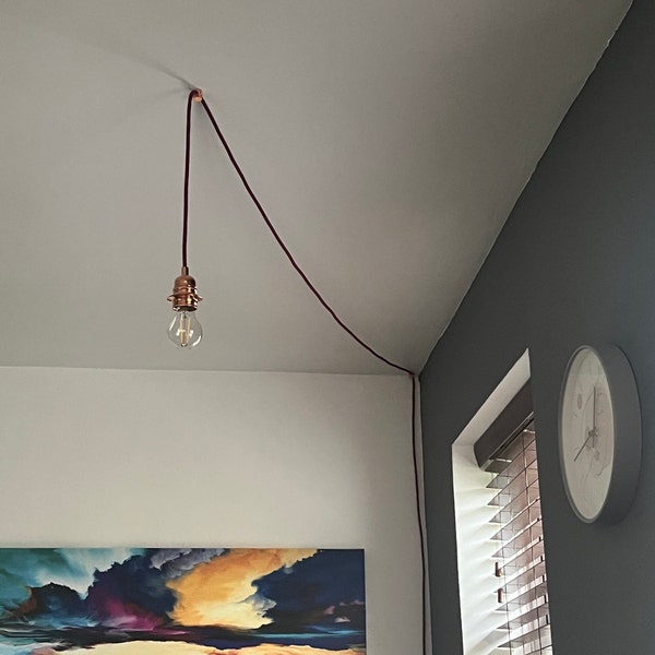 Twisted Fabric Flex Cable Plug in Pendant Lamp Light With - UK
