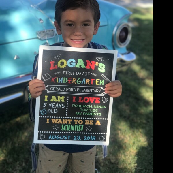 First Day of School Sign, Rainbow Back to School Chalkboard, First Day ...