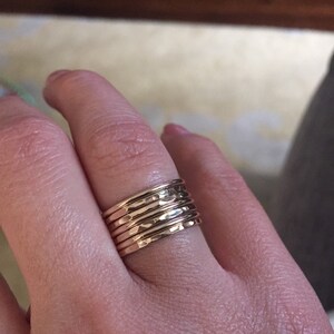 Hammered and Polished Mixed 7 Band Gold Stacking Ring Set - Etsy