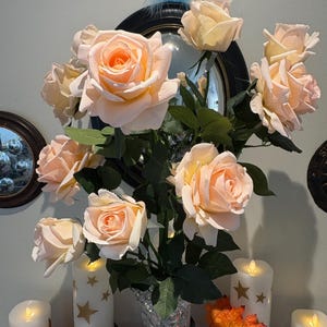Flojery 10 rose artificiali a stelo lungo in seta finta, per