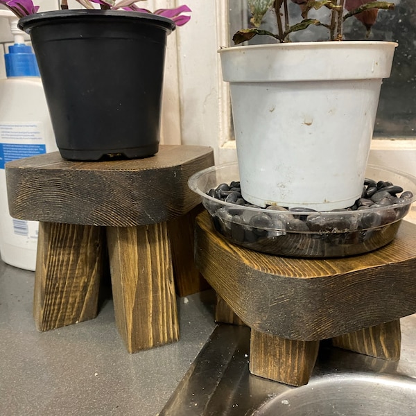 2 Mini Tabletop Solid Wood Rustic Plant Stand / Riser / Farmhouse Decor ...