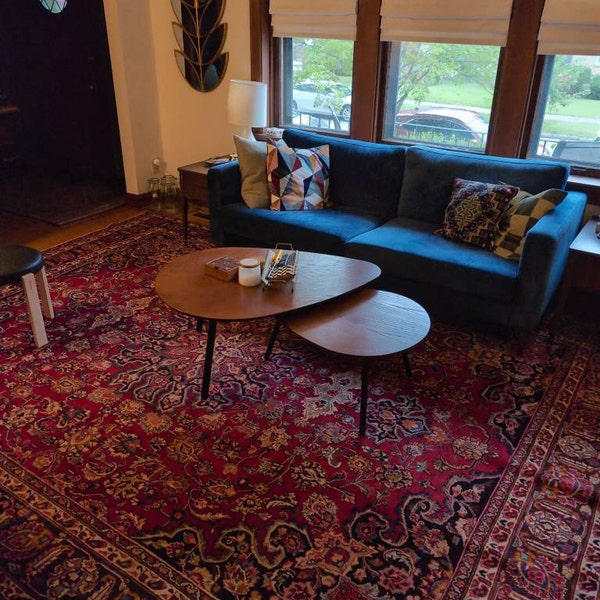 3x6 Rusty Red Navy Blue Vintage Oriental Rug Handwoven Tribal Accent