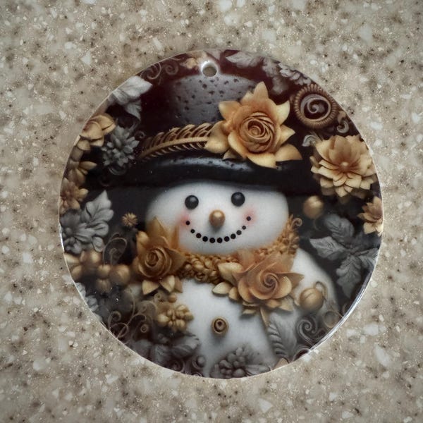 3D Gold Snowman Christmas Ornament Sublimation Designs Christmas Round ...