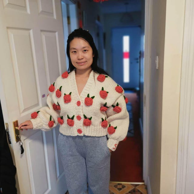 Summer Rose , Red Rose ,rose Embroidered Knit Cardigan , Woman