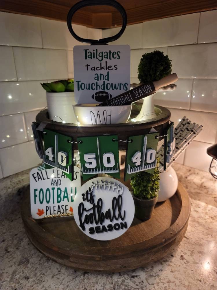football tiered  tray decor/football decor/football signs/tiered tray signs/football tiered tray/Football decor/Football tray decor