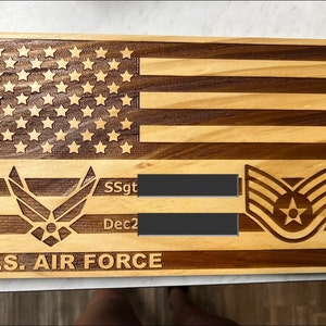 Laser Engraved Wood Air Force American Flag, Military Gift